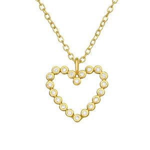 18K Gold Plated Sterling Silver CZ Heart Necklace – Sparkling Bezel-Set